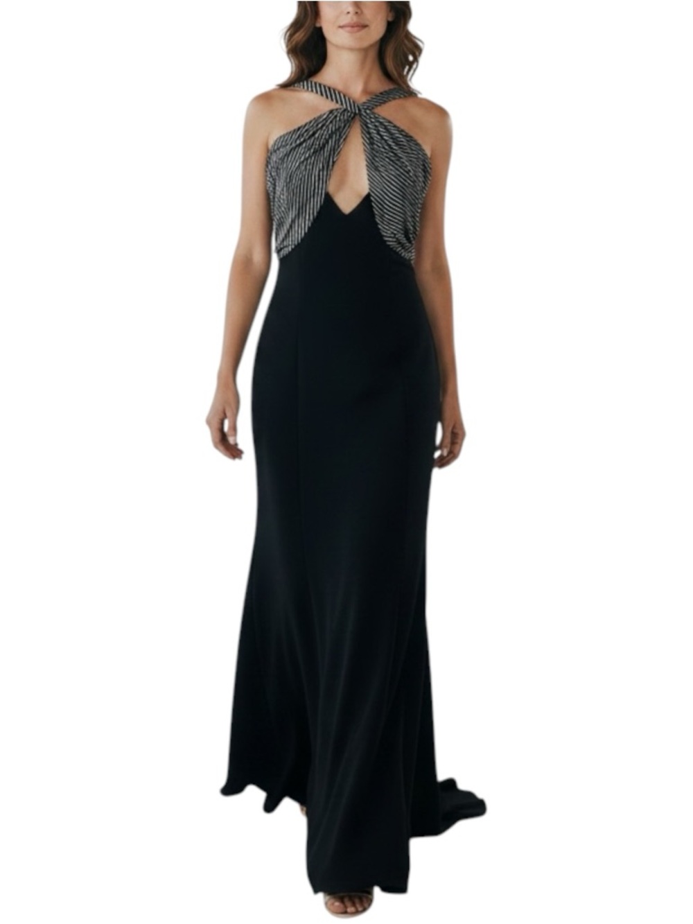 Wayne Clark Black White Silk Couture Maxi Dress NWOT Size 8